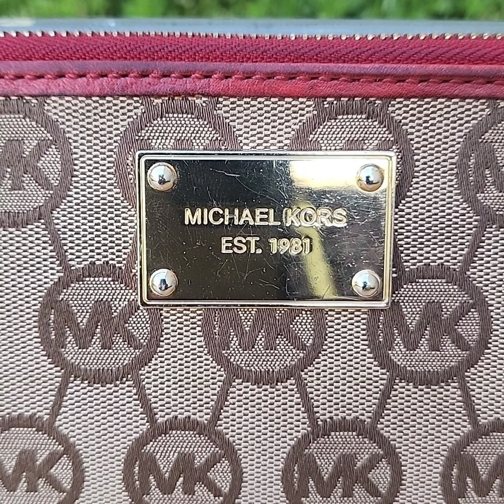 Michael Kors Brown Red Signature Canvas Wallet